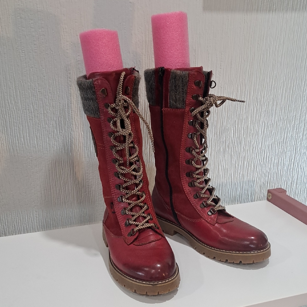 Women's Remonte Red Lace-Up Boots